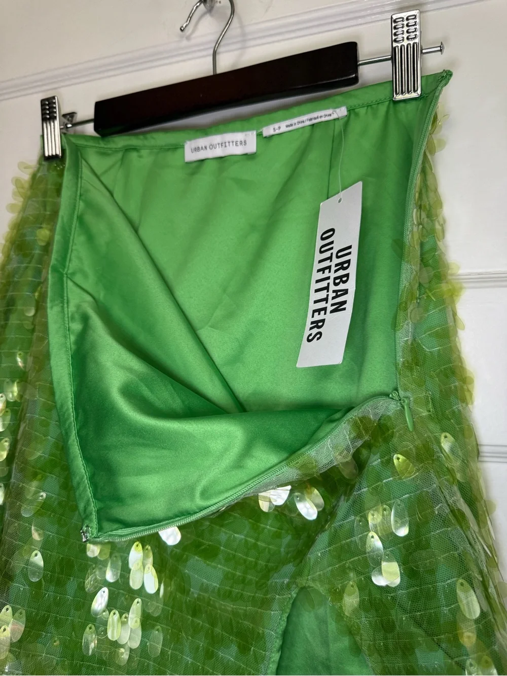 Urban Outfitters Lime Green Sequin Mesh Mini Skirt Pixie Chic Y2K Festival S